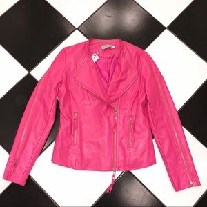 Hot Pink Faux Leather Jacket